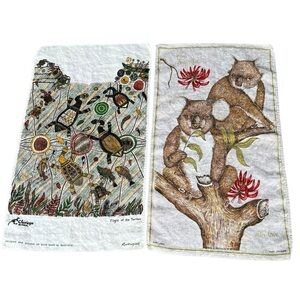 Vintage Australian Linen Souvenir Tea Towel Set Rodriguez Attunga Turtles Koalas